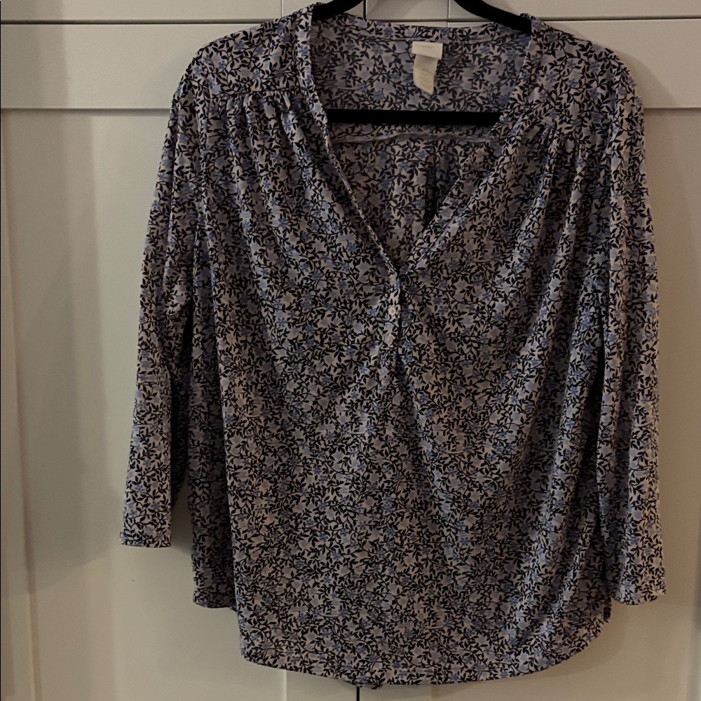 H&M Black, Blue and White Floral Blouse